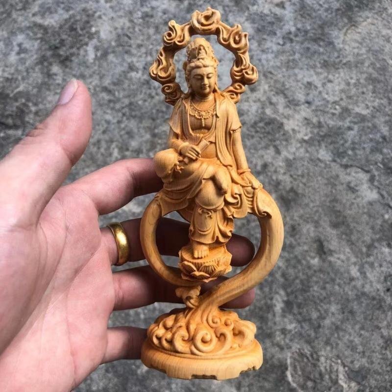 観音菩薩 自在観音菩薩 木彫仏像 鎮(zhèn)宅辟邪 風水開運 美術工蕓品 仏師で仕上げ品