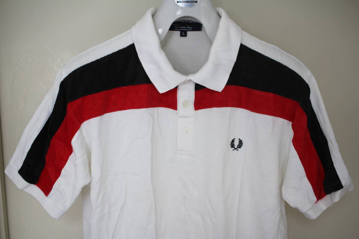 Lサイズ コムデギャルソンシャツフレッドペリーコラボ別珍切替ポロシャツ白赤 COMME des GARCONS SHIRT FRED PERRY polo 2005年春夏 2005SS