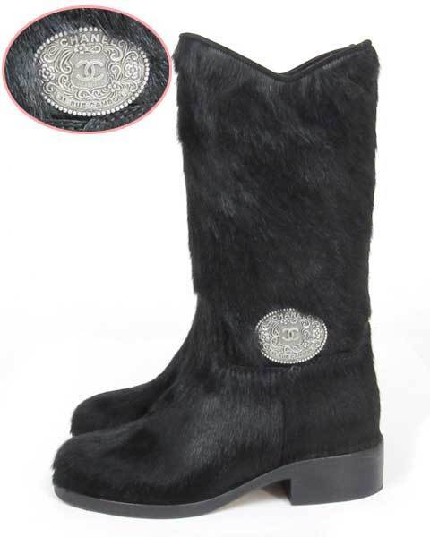 シャネル CHANEL 黒 ハラコ ショート ブーツ 35C