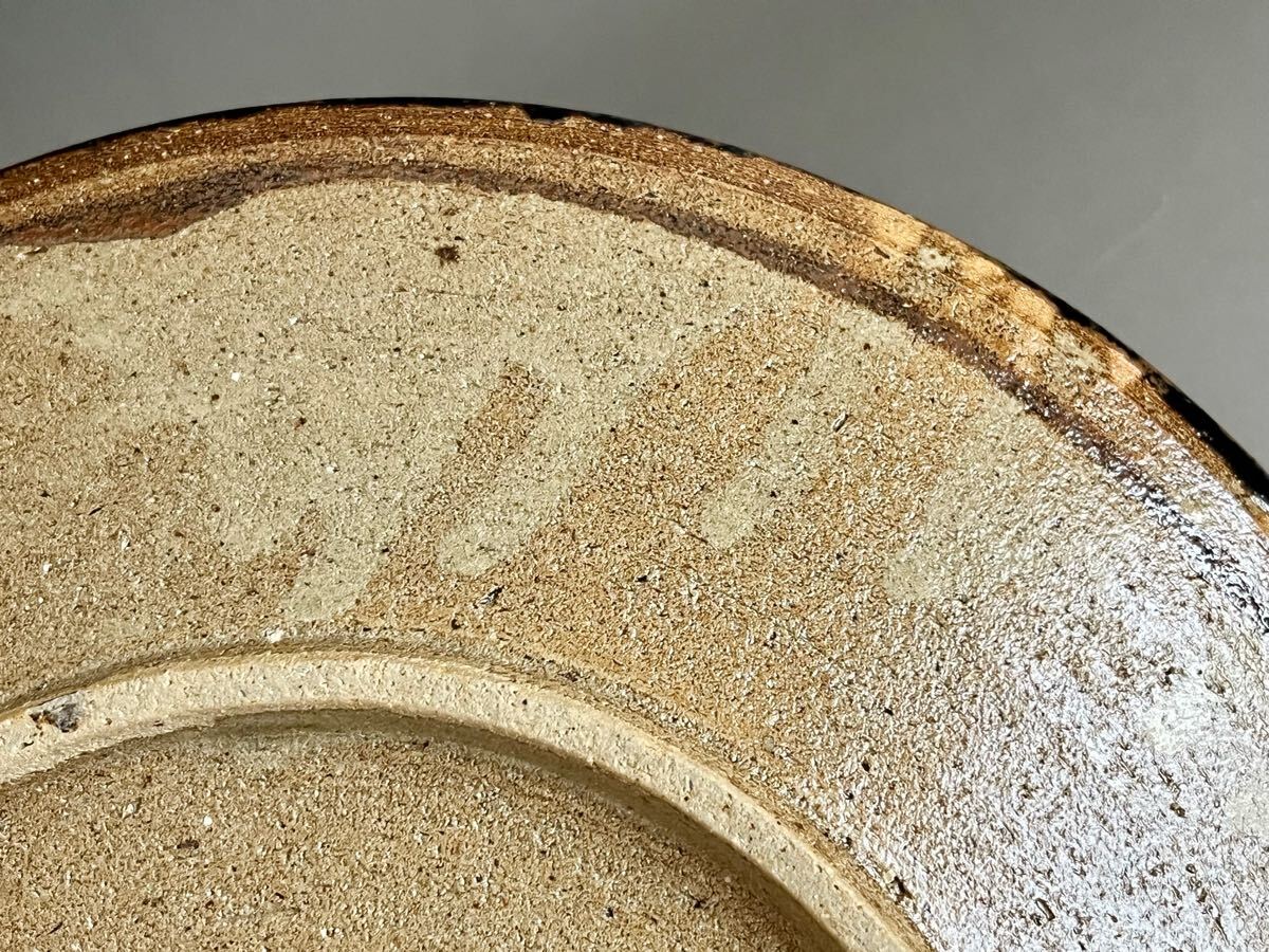 木村一郎 （師 人間国宝 浜田庄司） 益子焼 黒釉 秋草文 皿 胴径