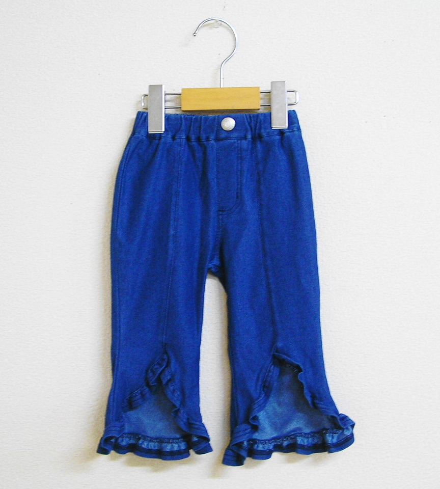 ★新品100cm★La poche biscuit ７分丈パンツ (裾フリル/サックス) ラポシェビスキュイ_画像1