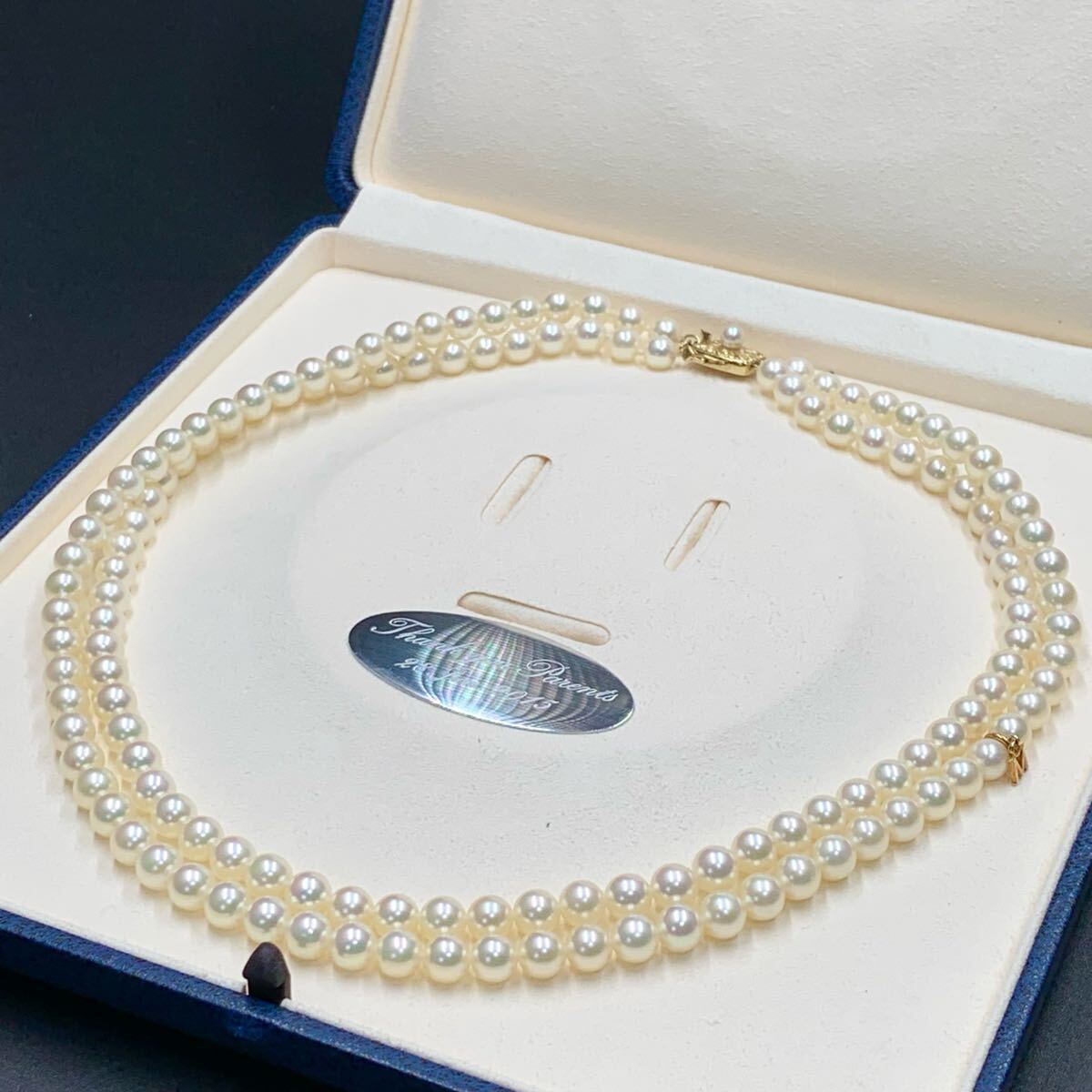 MIKIMOTO/K14 Mチャーム アコヤ あこや パール 2連 ネックレス 本真珠 照り最強 ホワイト 白 約6.0mm-6.5mm 約44cm 約52.5g 14金 ミキモト