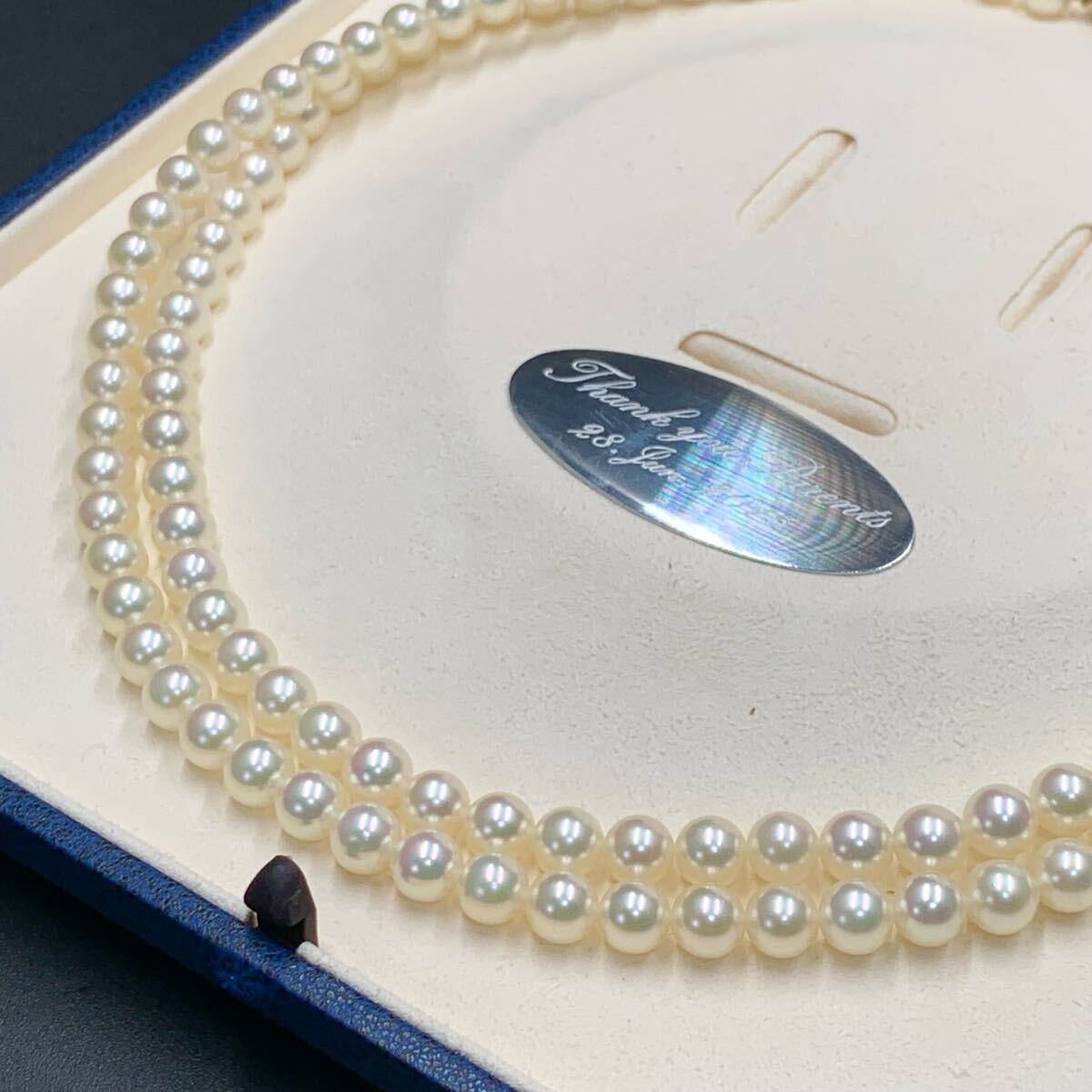 MIKIMOTO/K14 Mチャーム アコヤ あこや パール 2連 ネックレス 本真珠 照り最強 ホワイト 白 約6.0mm-6.5mm 約44cm 約52.5g 14金 ミキモト