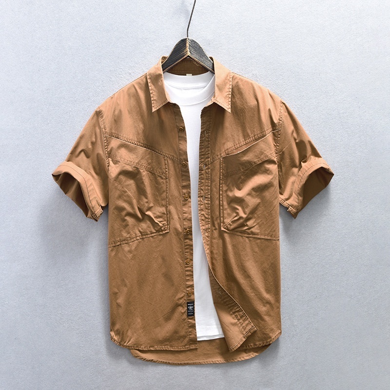 半袖シャツ メンズ?新品　シャツ　ワークシャツ　カーゴシャツ　コットンシャツ　トレンド　トップス【Z829】グリーン　2XL