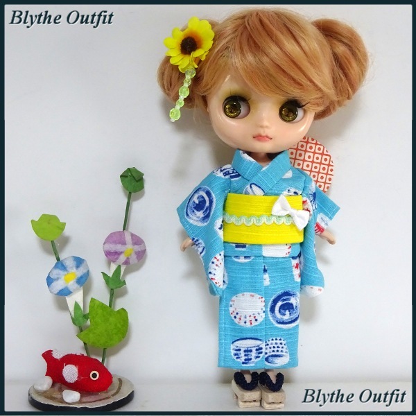 ?ミディブライス＊アウトフィット?浴衣（水色）セット?下駄付き！