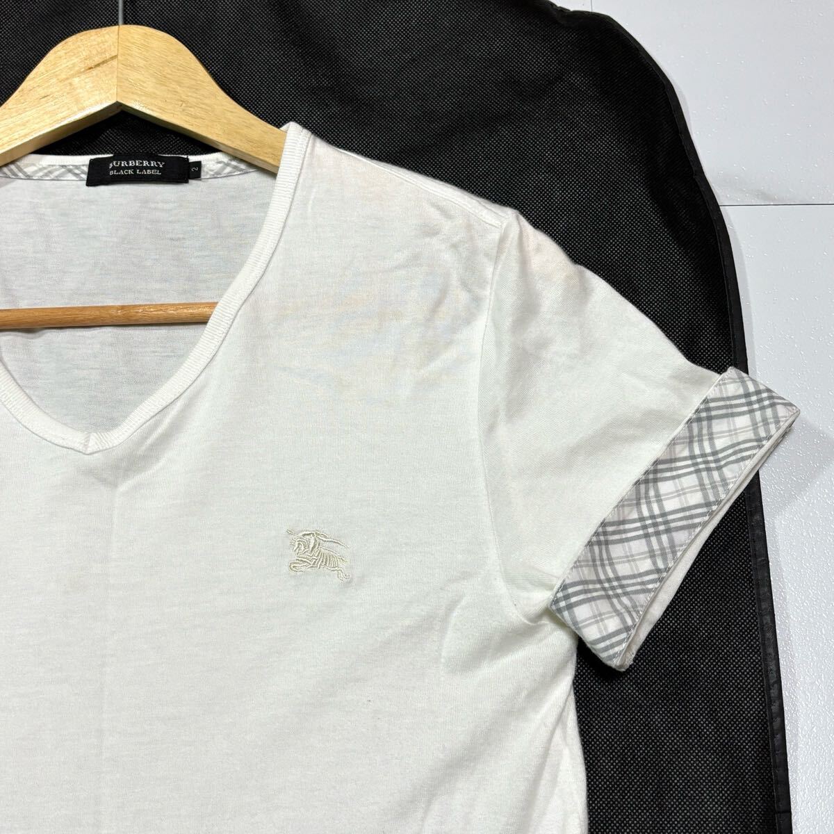  прекрасный товар / шедевр BURBERRY BLACK LABEL Burberry Black Label футболка короткий рукав рукав noba проверка шланг Logo вышивка белый 2 размер 