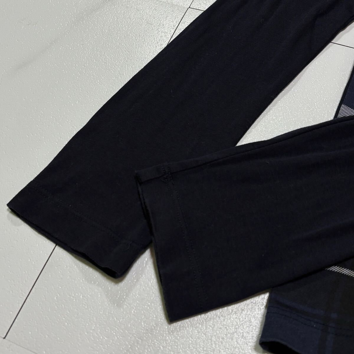 美品/名作 BLACK LABEL CRESTBRIDGE ブラックレーベルクレストブリッジ Tシャツ 長(zhǎng)袖 メガチェック ロゴレザーパッチ Mサイズ