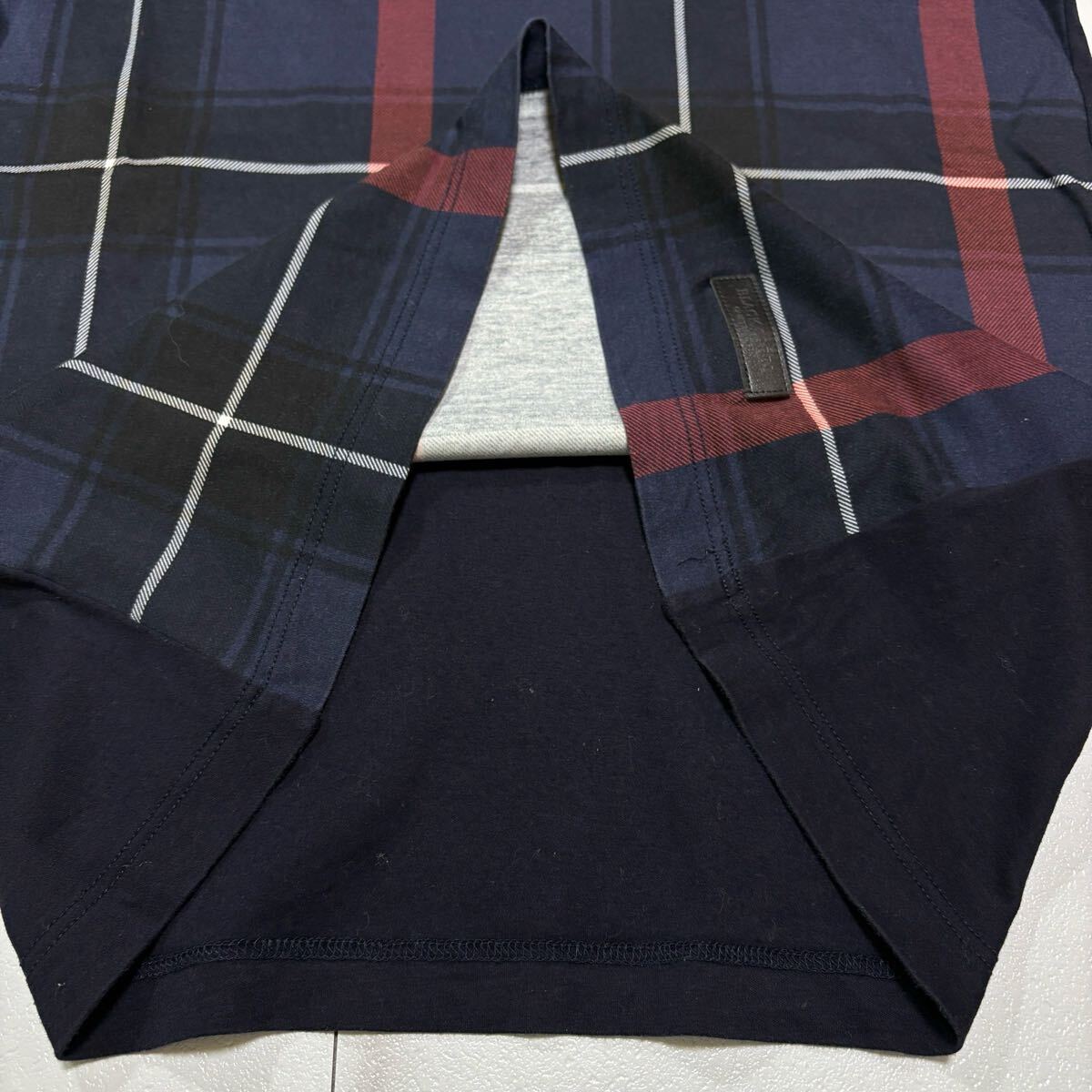 美品/名作 BLACK LABEL CRESTBRIDGE ブラックレーベルクレストブリッジ Tシャツ 長(zhǎng)袖 メガチェック ロゴレザーパッチ Mサイズ