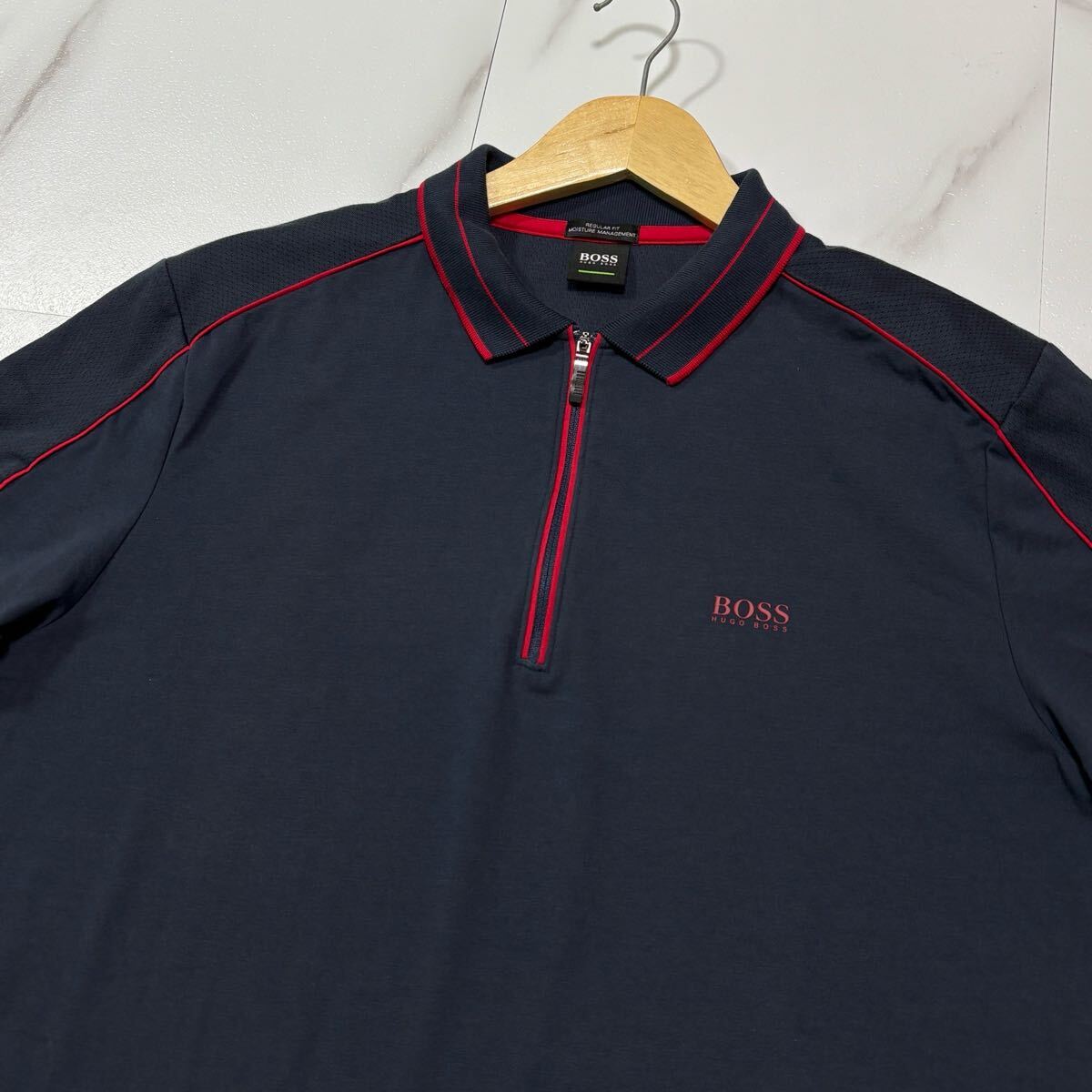 極美品/ Lサイズ HUGO BOSS ヒューゴボス ポロシャツ 半袖 ジップ 吸収速干 ネイビー 現(xiàn)行タグ 大谷翔平 