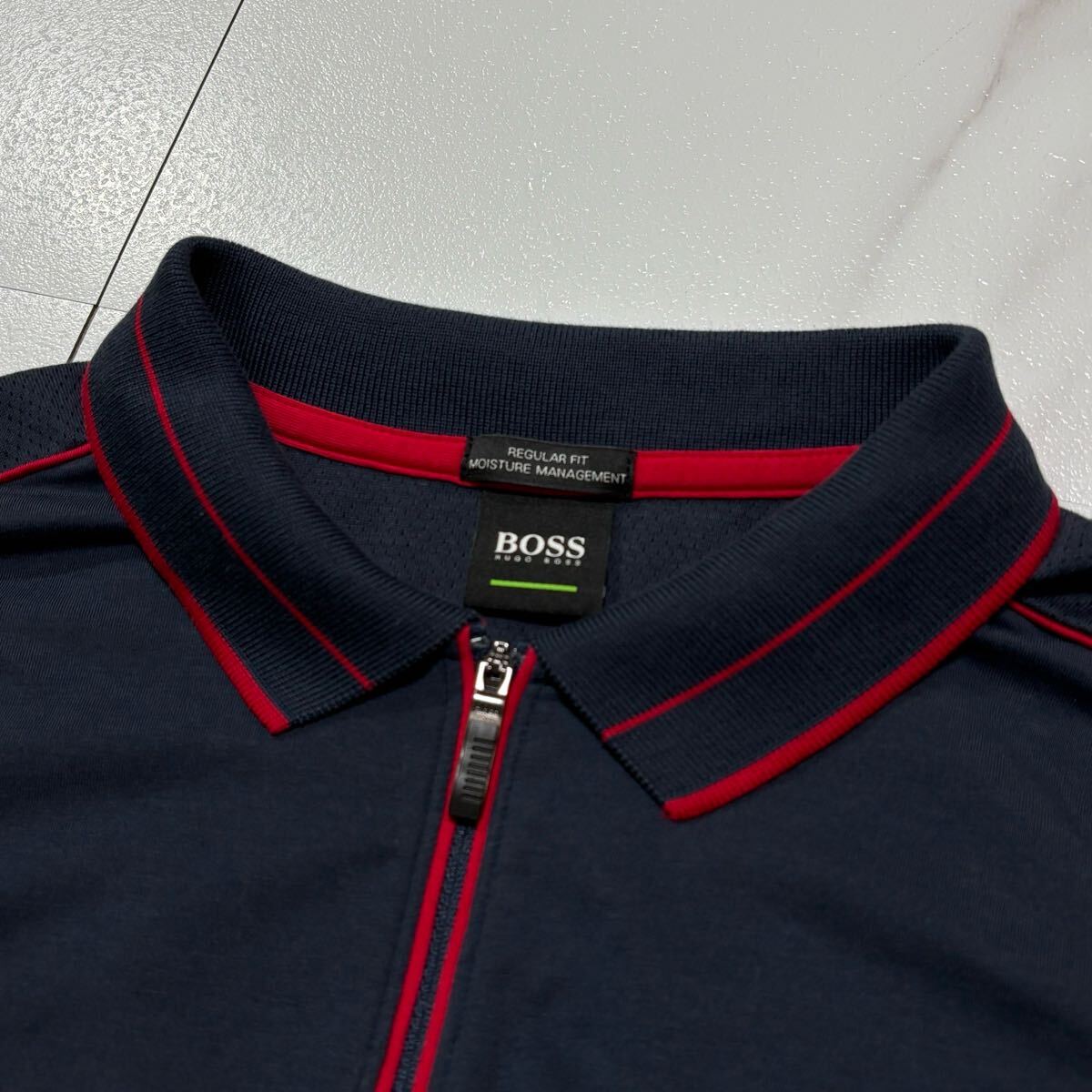 極美品/ Lサイズ HUGO BOSS ヒューゴボス ポロシャツ 半袖 ジップ 吸収速干 ネイビー 現(xiàn)行タグ 大谷翔平 