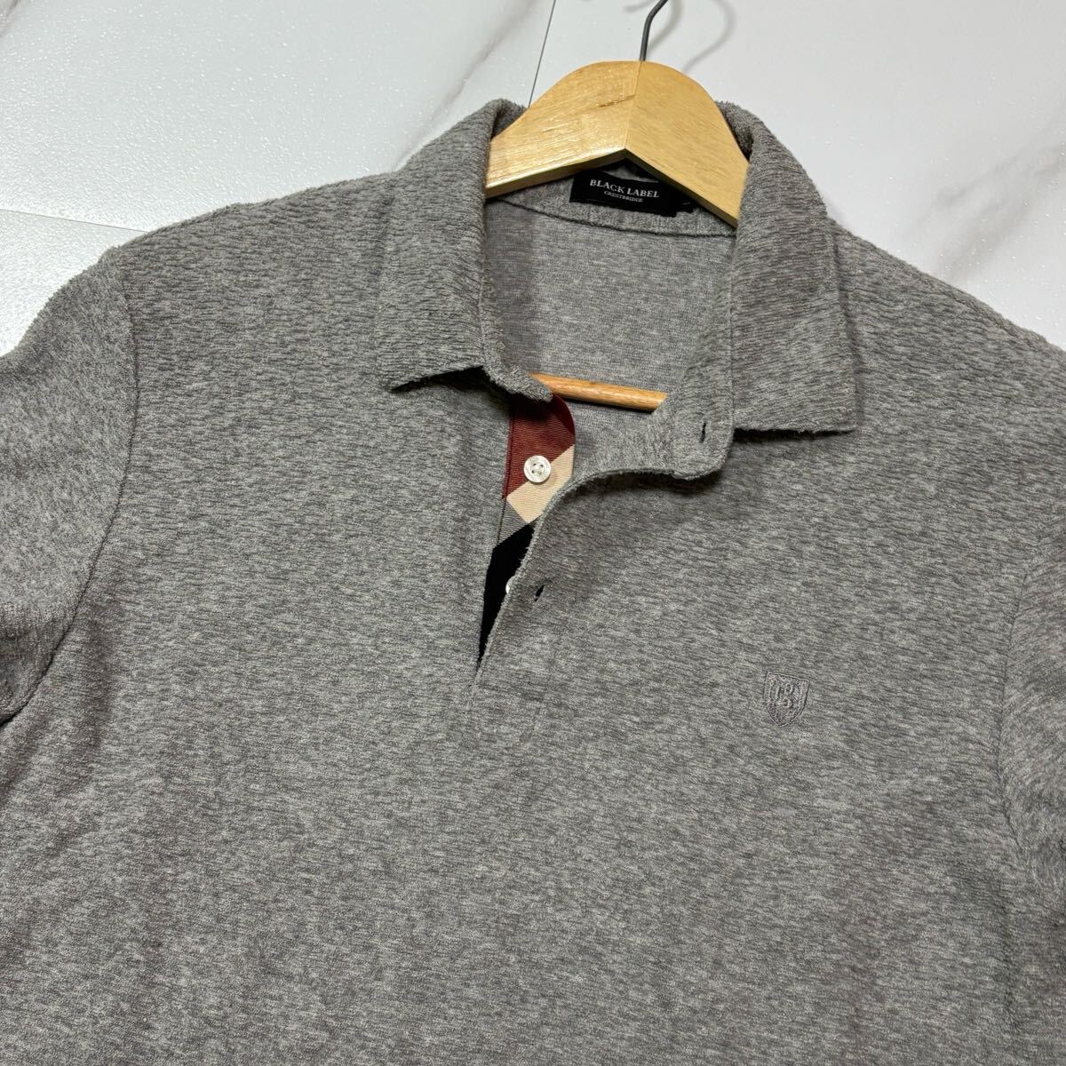 美品/ Lサイズ BLACK LABEL CRESTBRIDGE ブラックレーベルクレストブリッジ 半袖 ポロシャツ CBチェック パイル生地 グレー
