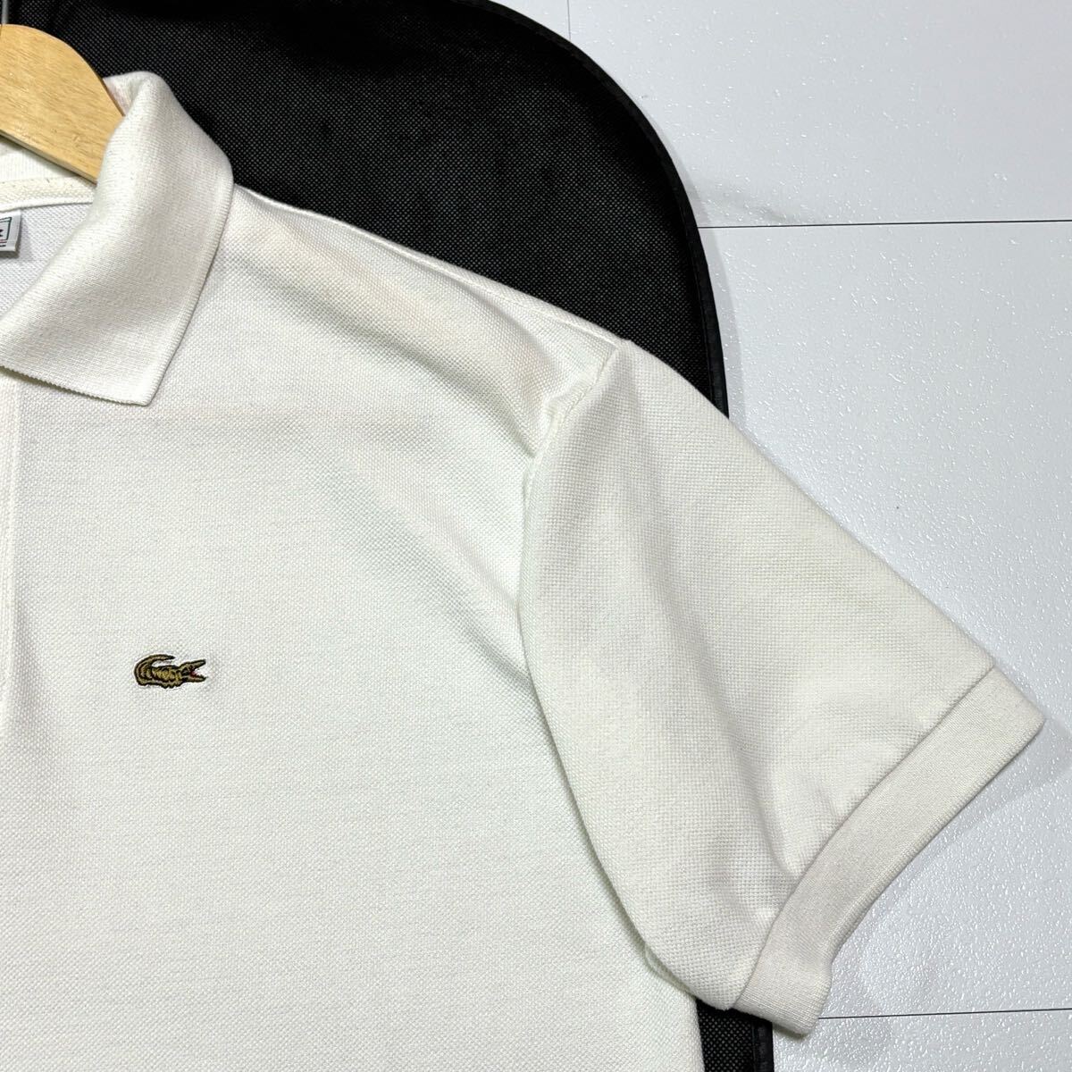 フランス制/ ヴィンテージ LACOSTE ラコステ ポロシャツ 鹿の子 半袖 金ワニ ロゴ刺繍 ホワイト 白 Lサイズ