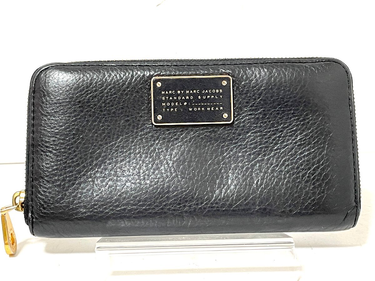 【中古】MARC BY MARC JACOBS マークバイマークジェイコブス　ラウンドジップウォレット　長財(cái)布　レザー　ブラック