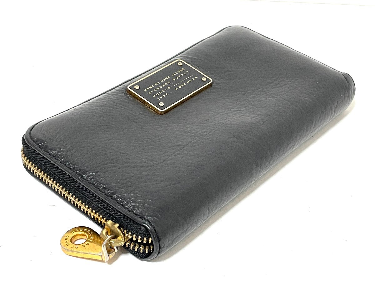 【中古】MARC BY MARC JACOBS マークバイマークジェイコブス　ラウンドジップウォレット　長財(cái)布　レザー　ブラック