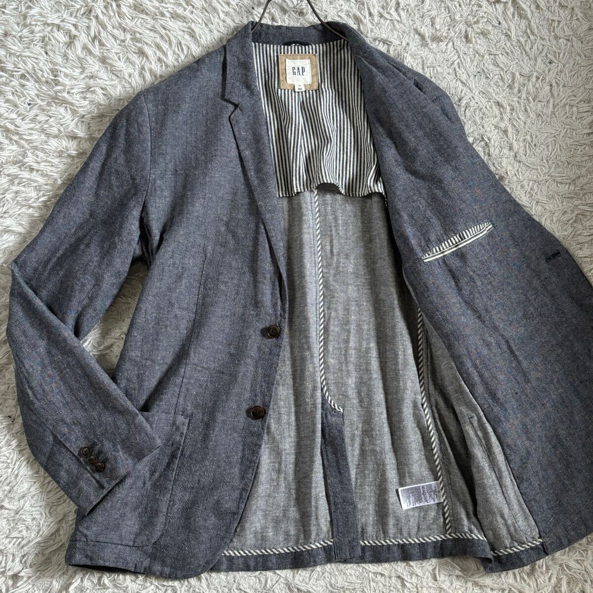 希少LL?3Lサイズ！大きいサイズ◆GAP 【爽やかブルー】ギャップ テーラードジャケット ストレッチ デニム風 アンコン ブレザー ブルー 青