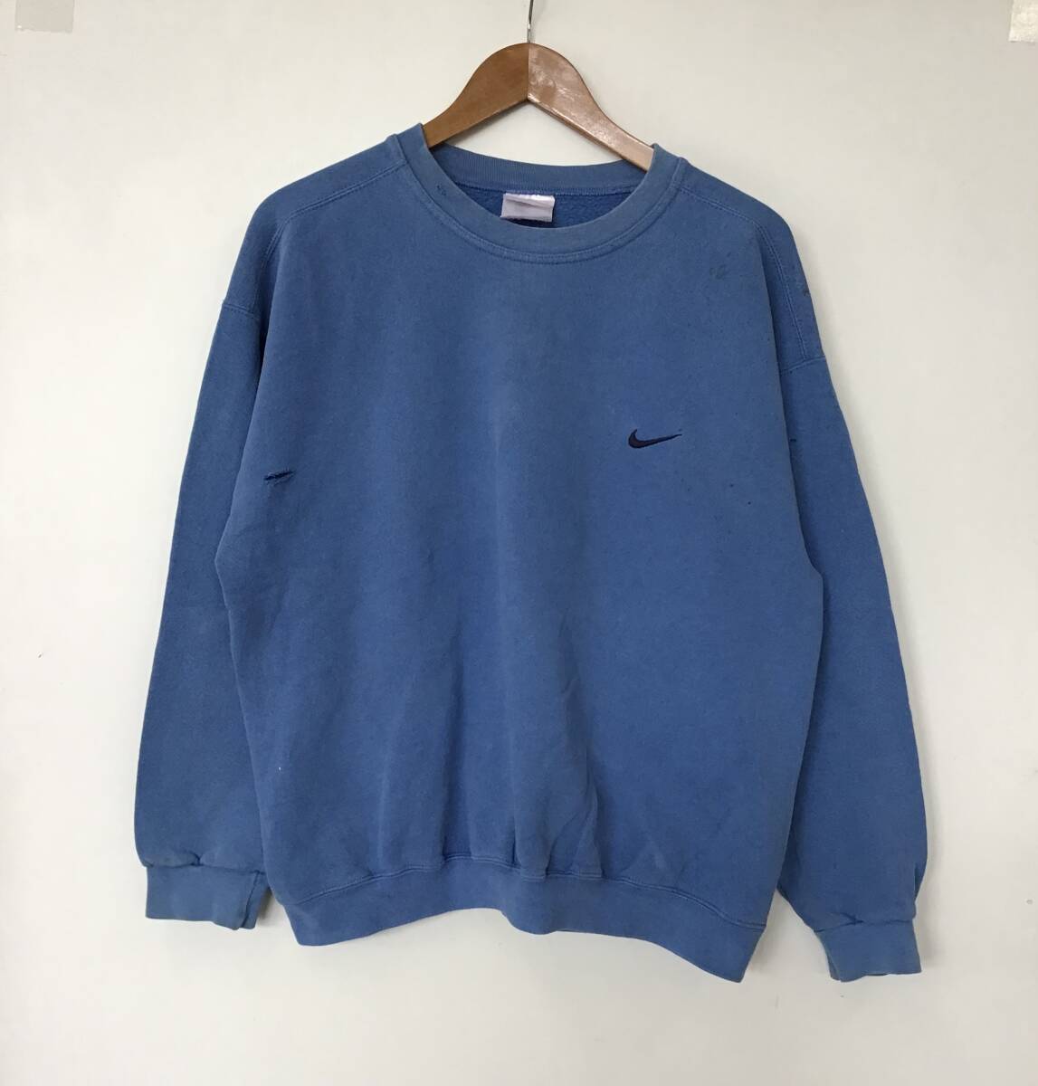 《 H 447 》NIKE ナイキ スウェットシャツ トレーナー ワンポイント 刺繍 Lサイズ ブルー トップス 1円スタート アメリカ古著 古著卸