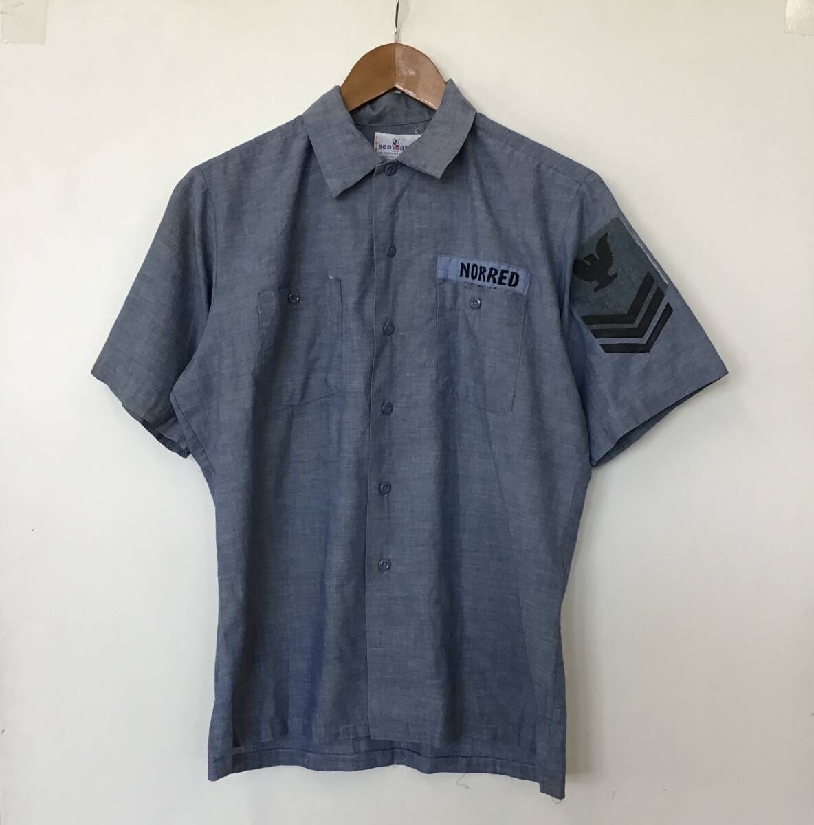 《 H 509 》Sea farer シーファーラー 半袖シャツ シャンブレーシャツ ワークシャツ ミリタリー M 1円スタート アメリカ古著 古著卸