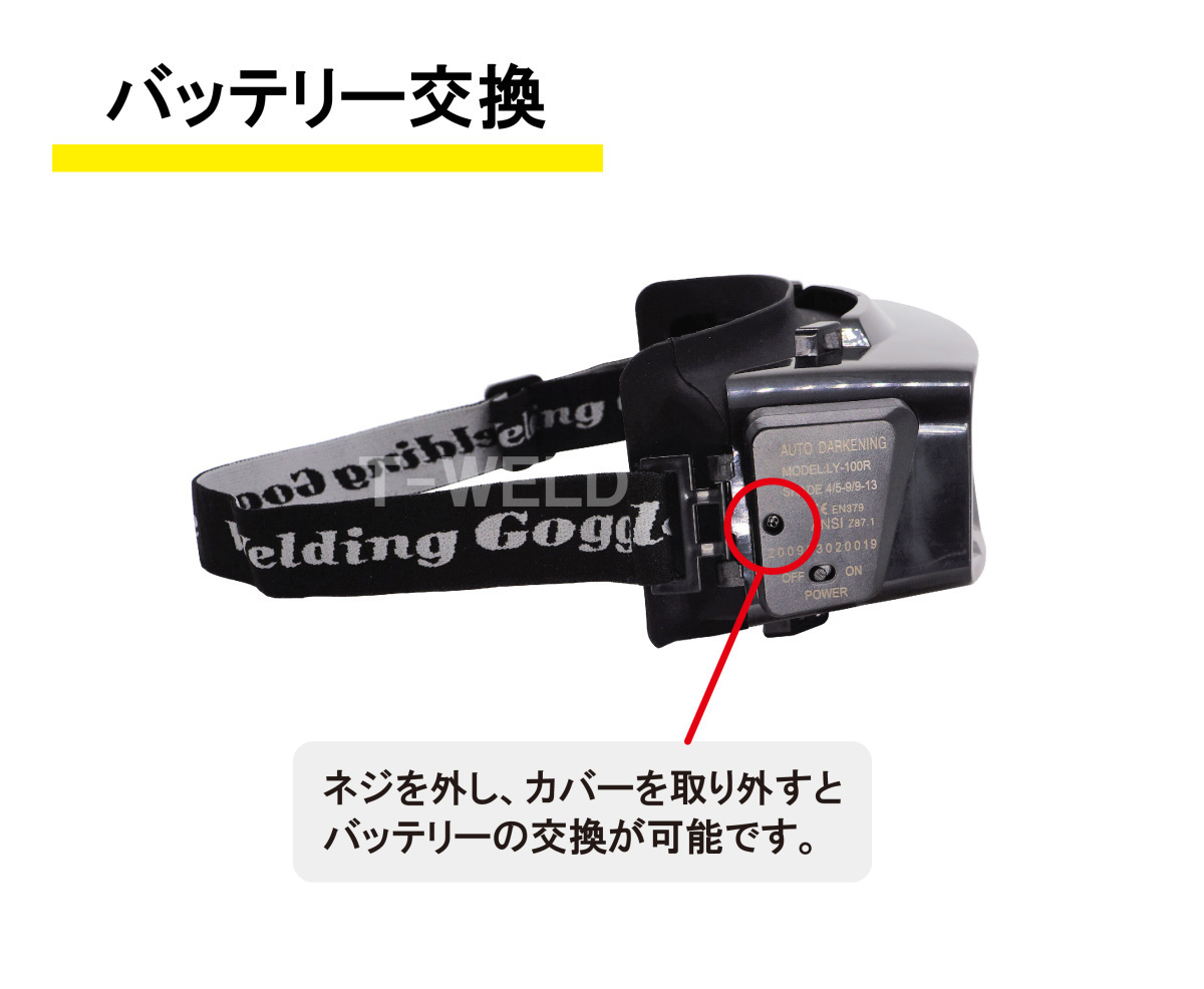 自動遮光溶接マスク 溶接メガネ 取り外し可能 ゴムバンド型－型番：G05　1本単価　高耐久 簡単に電池交換可能_画像6