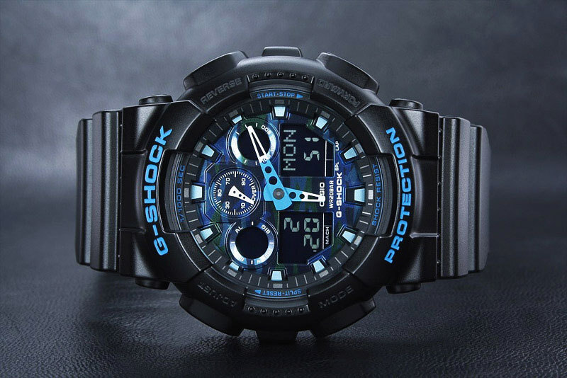新品1円 Gショック 迷彩柄 ブルーカモフラージュ 200m防水 GA-100CB-1A 腕時計(jì) G-SHOCKカシオ 逆輸入 CASIOミリタリー1/1000秒クロノグラフ