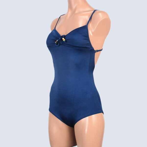 E5750★レトロスタイル 水著 ネイビー 紺色 無地 レディース ワンピース ツルスベ シンプル 女子 水泳 スイム プール ビーチ 海