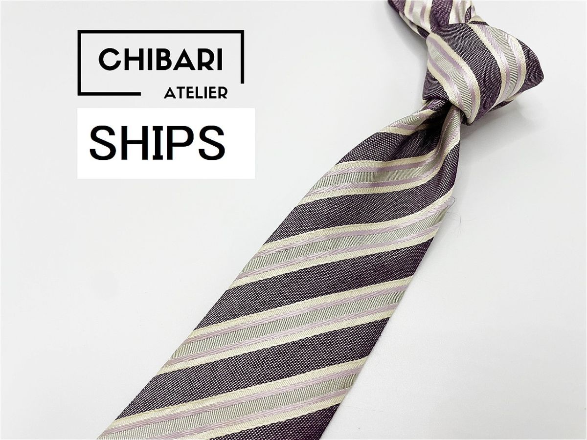 【美品】SHIPS　シップス　レジメンタル柄 ネクタイ 3本以上 送料無料 メンズ パープル　0602064