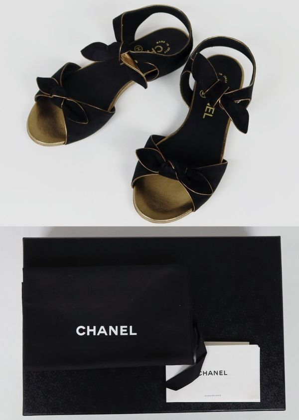20P CHANEL coco ribbon sandals size 35 シャネル ココマーク フラット リボン サンダル b9549