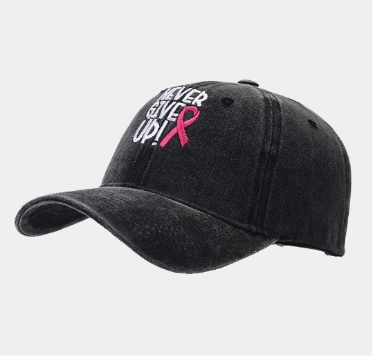 新品★デザインキャップ　Never Give Up 黒★特価　ピンクリボン