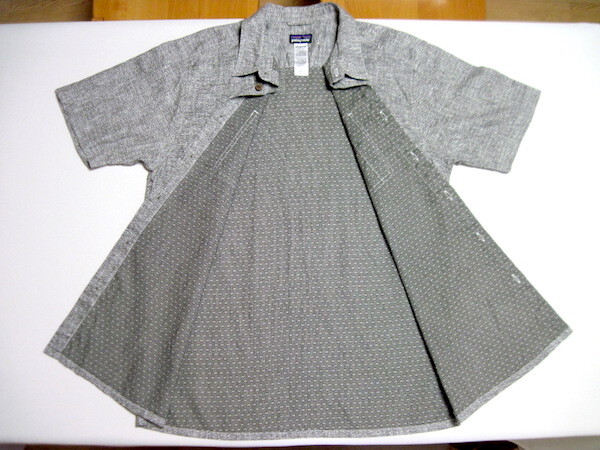 SP14《patagonia》ヘンプ混コットン半袖シャツ【M】白黒の細かいドット小紋風＿パタゴニアPatalohaパタロハ同様のココナッツボタン程度良好