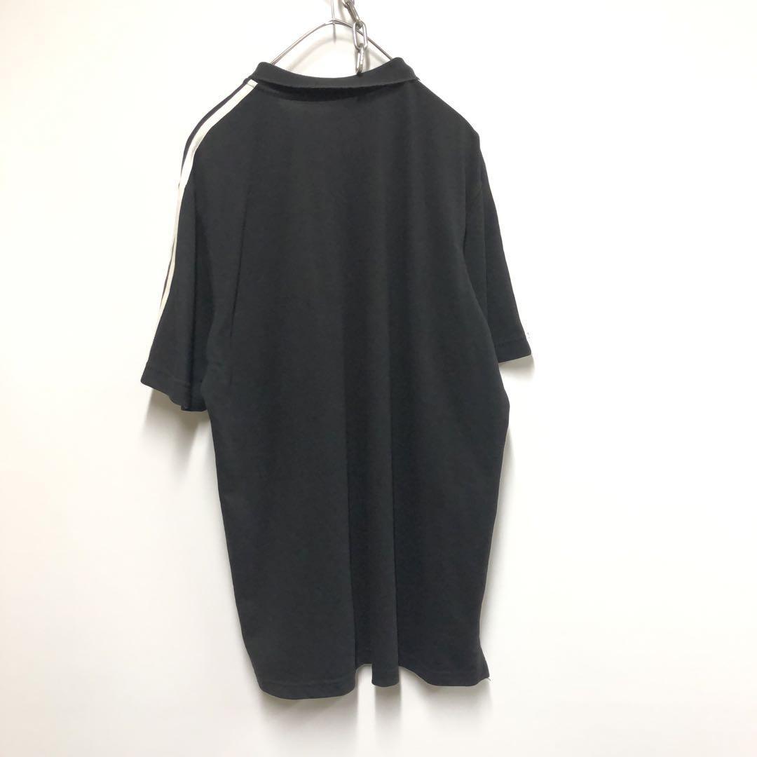adidas ポロシャツ 半袖 袖ライン ブラック メンズ2XL