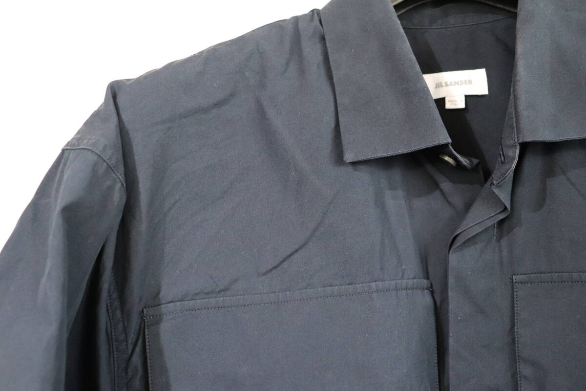 2018SS 即決 JIL SANDER ジルサンダー ルークメイヤー期 大判フラップポケット 半袖ショートスリーブシャツ メンズ37 14 1/2 ネイビー