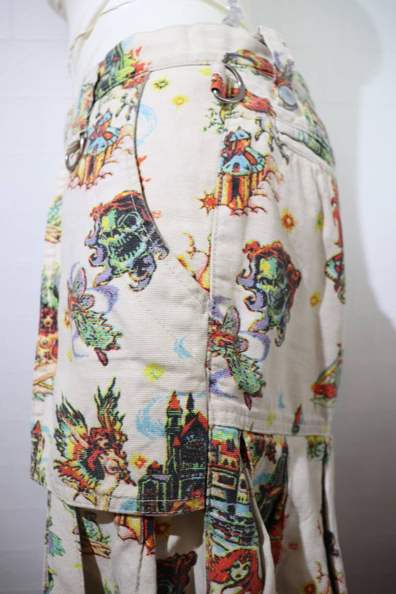 即決 2000年初頭 HYSTERIC GLAMOUR ヒステリックグラマー メデューサ ガール総柄プリント プリーツ フリルミニスカート フラップポケット S