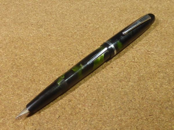 萬年筆 レバーフィラー式 ブラック×グリーン 昭和 レトロ セルロイド FOUNTAINPEN 廃番 現(xiàn)狀渡し