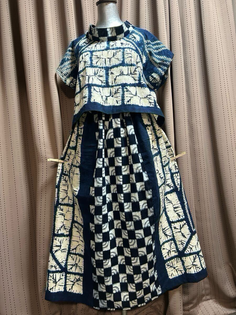 〔蓮華〕古布　セットアップ　藍(lán)染クロス　