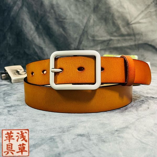 【淺草革具】 イタリアンレザー 牛革 フリーサイズ カジュアル メンズ ベルト 新品 未使用 男性 紳士 1円 一円 本革 革 レザー ブラウン