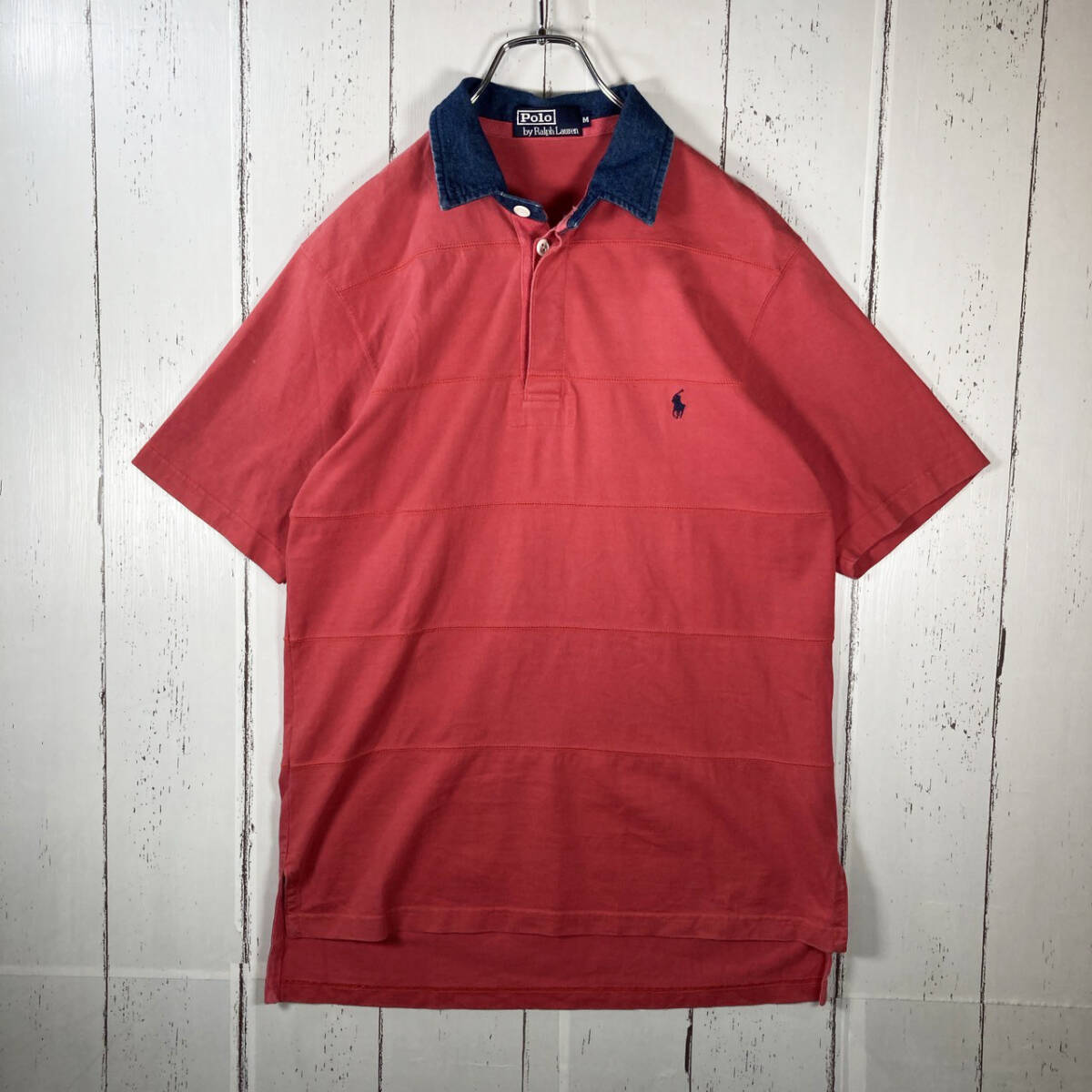 [USED] Polo Ralph Lauren POLO by RALPH LAUREN короткий рукав Rugger рубашка рубашка-поло вышивка Logo б/у одежда M размер crimson red * бесплатная доставка *