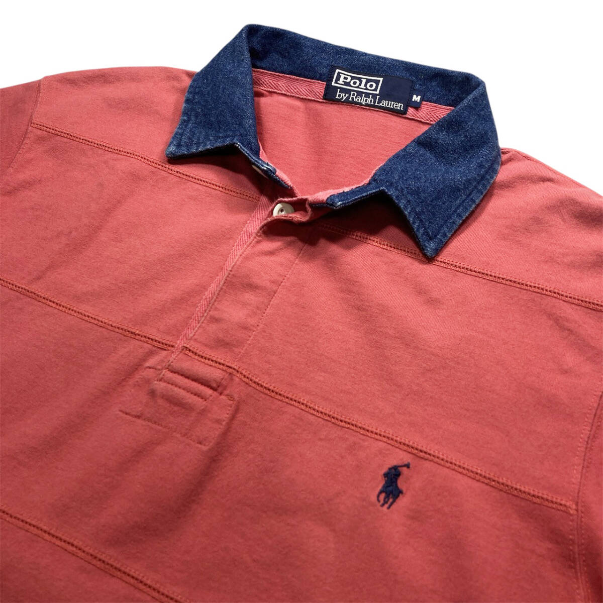 [USED] Polo Ralph Lauren POLO by RALPH LAUREN короткий рукав Rugger рубашка рубашка-поло вышивка Logo б/у одежда M размер crimson red * бесплатная доставка *