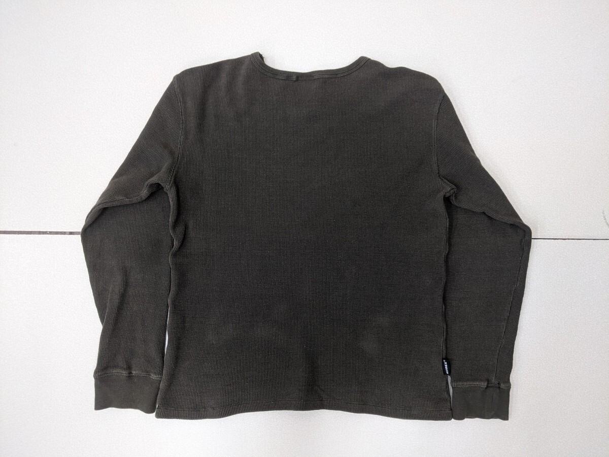 15．AVIREX デカロゴ 袖ロゴ プリント 前Vガゼット 短丈 ショート丈 長(zhǎng)袖 ワッフル Tシャツ ロンT サーマル アビレックス メンズMx305