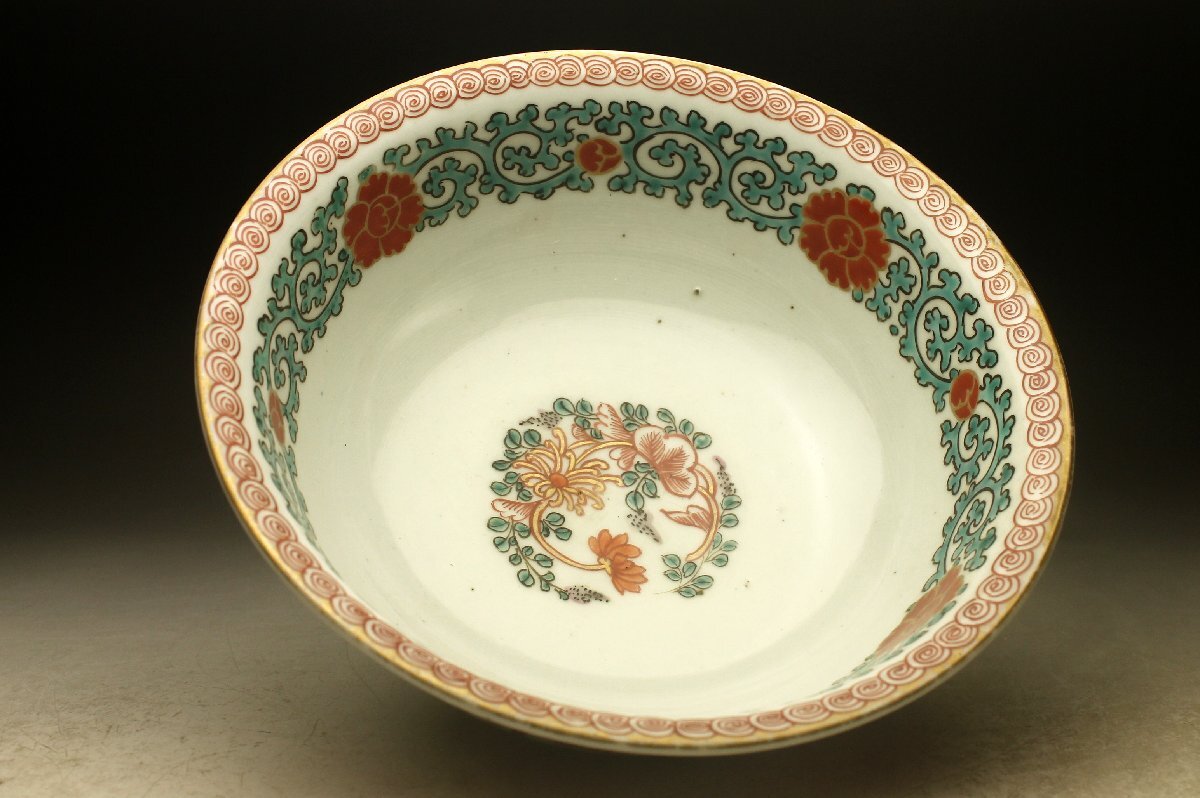 古伊万里 色絵 赤玉に瓔珞紋図 深鉢 菓子鉢