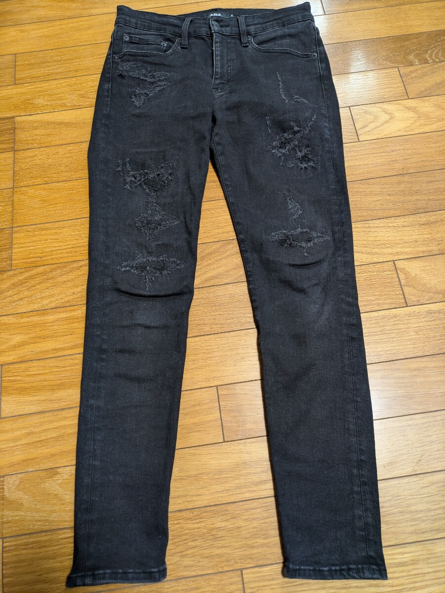 AZUL アズール　ダメージ加工スキニーデニムパンツ　ストレッチ　Mサイズ　ブラック　黒