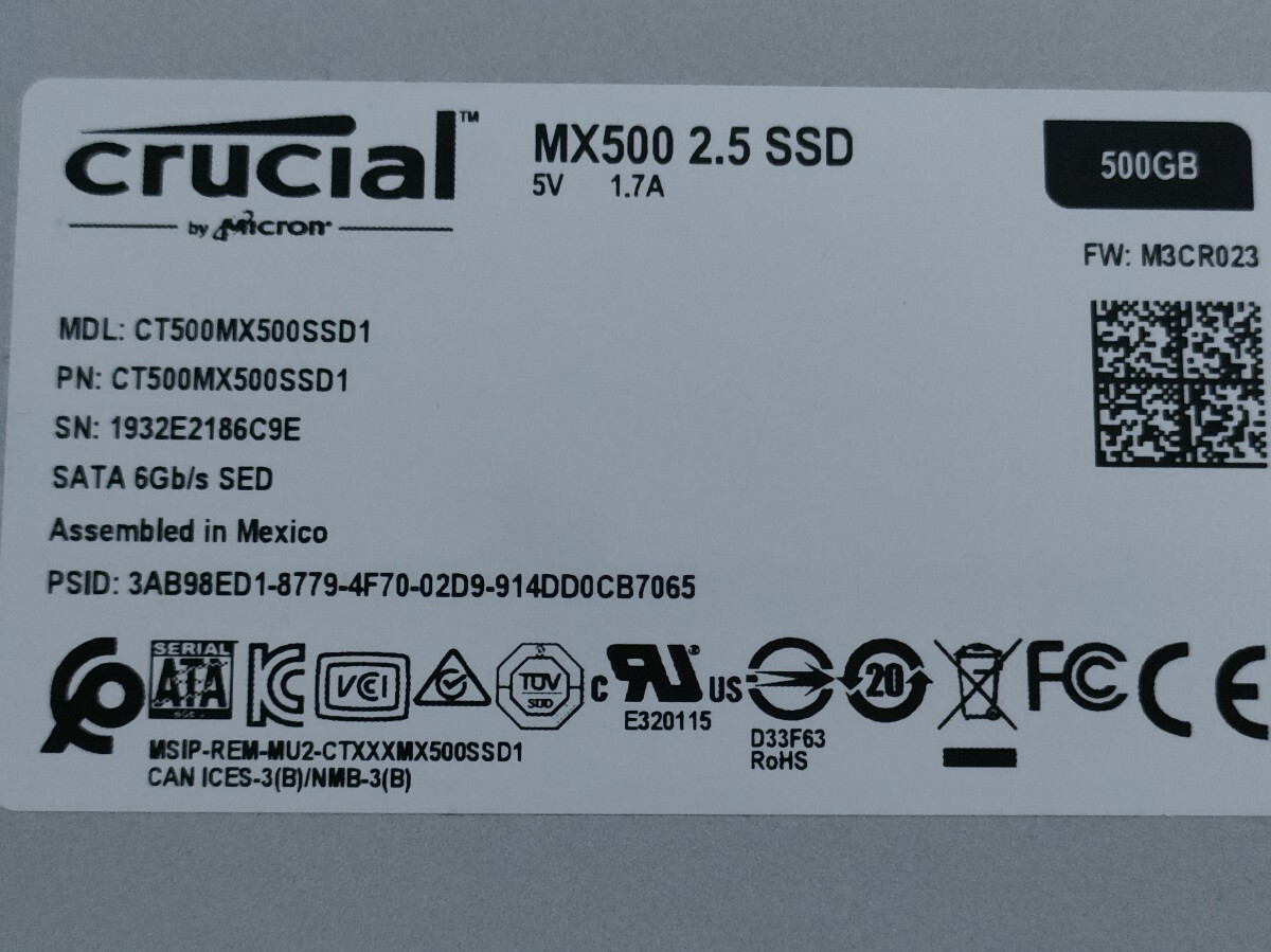 Crucial MX500 2.5inch SATAⅢ Solid State Drive 500GB 【內(nèi)蔵型SSD】