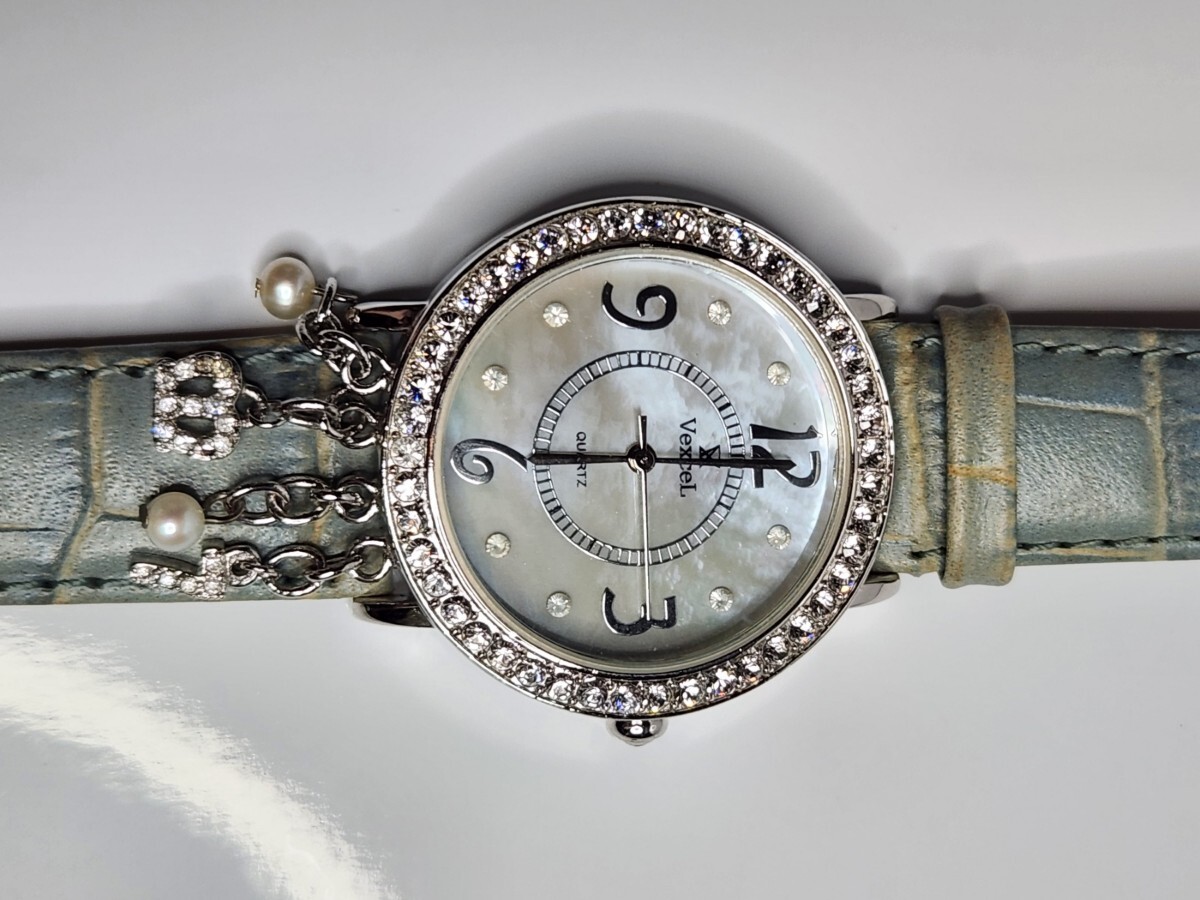 V новый товар не использовался /VEXCEL / Swarovski женские наручные часы часы 3 стрелки кварц White Butterfly . циферблат ювелирные изделия циркон натуральная кожа ремень