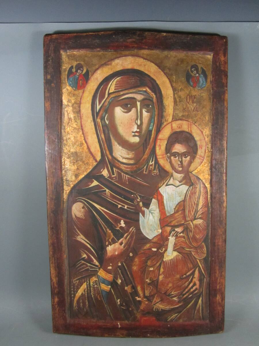 《阡》古いイコン 圣母子像 マリア キリスト 肉筆板畫 圣教美術(shù)/ロシア 正教