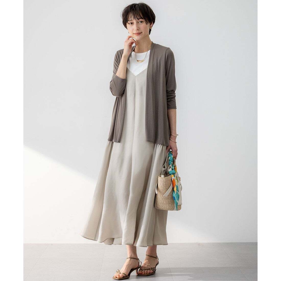 j press★新品 ストレッチ　カーディガン　モカ系　オンワード樫山★sizeF
