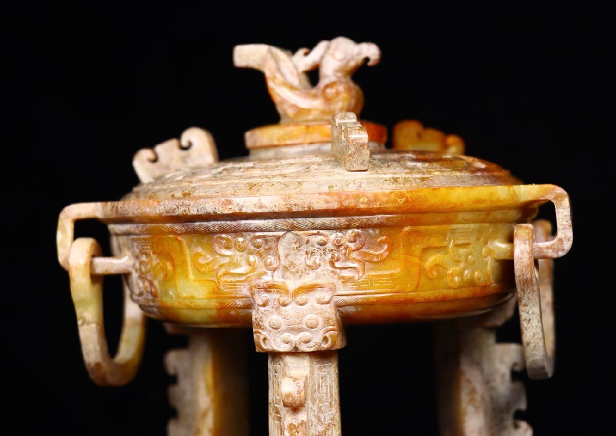 玉斧 時代物 極細工 手彫り 置物 古美術 蔵出