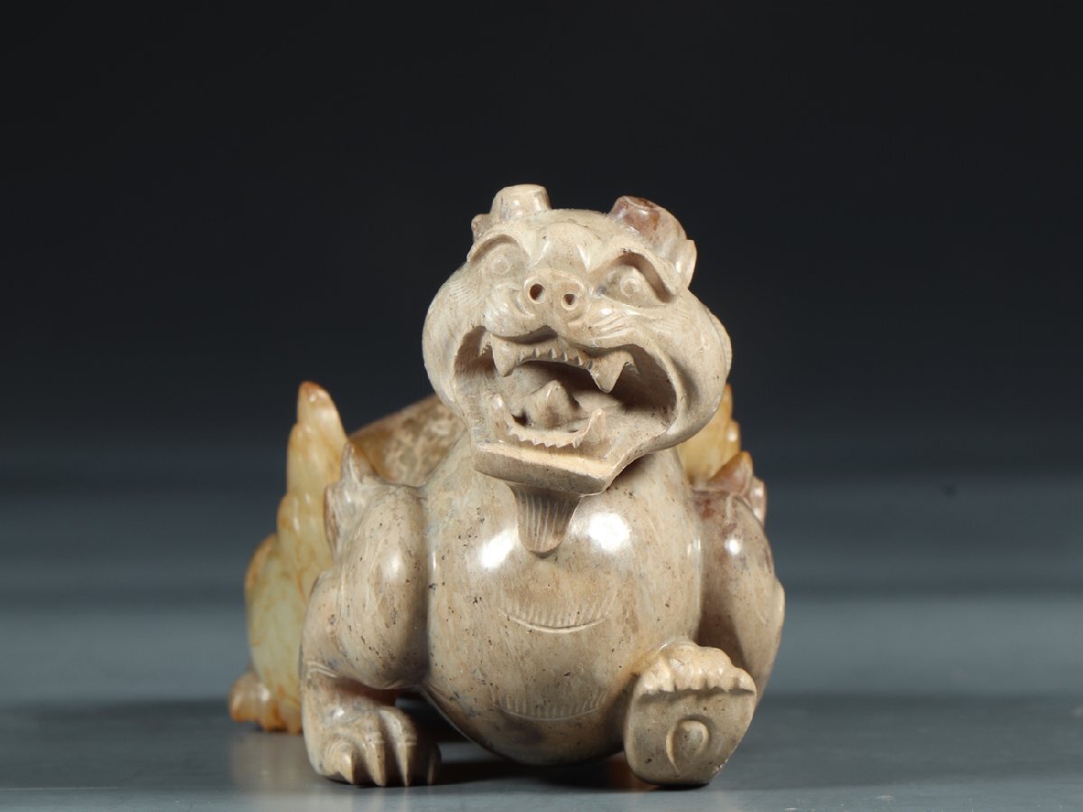 和田玉虎神獣古玉彫刻 古玉 本玉 時代物 お守り 極細工骨董玉彫古玩開運遺品整理 安】漢時代 和田玉 高古玉 瑞獣紋彫り件 極細工 古置物 古擺件