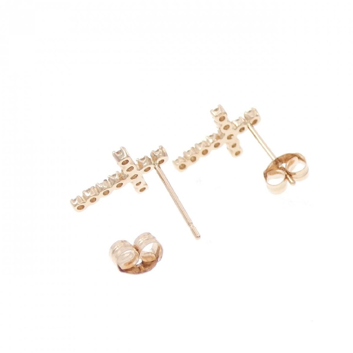 K18PG クロス ダイヤモンド ピアス 0.14CT