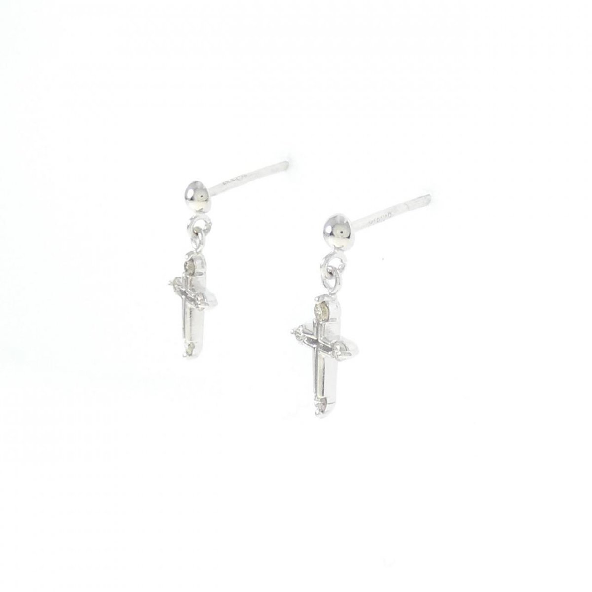 K18WG クロス ダイヤモンド ピアス 0.08CT
