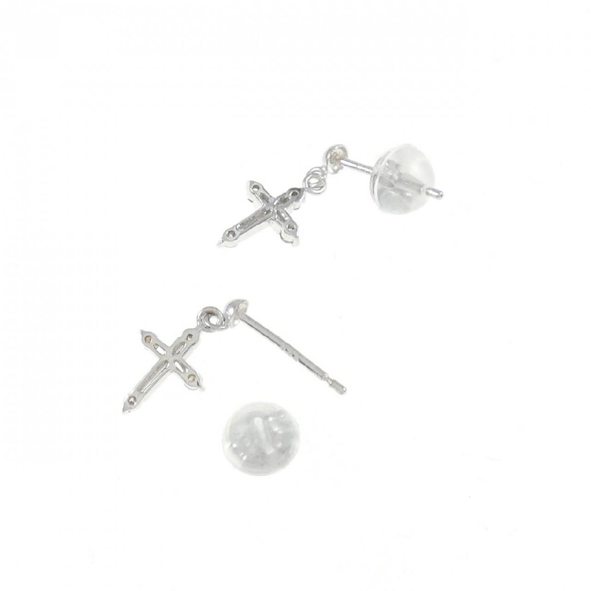 K18WG クロス ダイヤモンド ピアス 0.08CT
