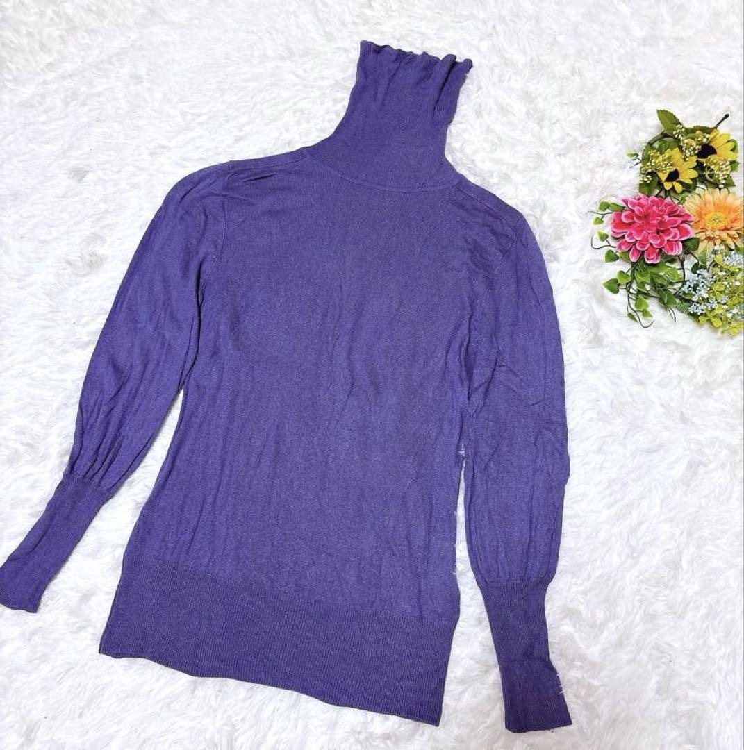 3540ビースリー【L】タートルネックニット 長袖　薄手　リブニット　ナイロン_画像6
