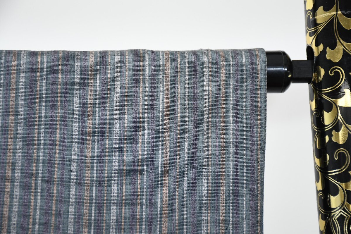 紬 つむぎ 縞々 正絹 単衣 身丈154cm 裄丈66cm ★着物 pb-3728 桜庭呉服店_画像3